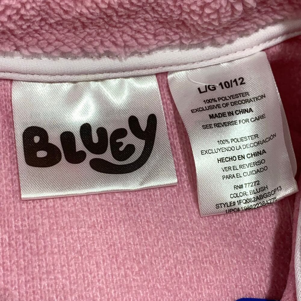 Bluey Sherpa Quarter Zip Sweater Girls Large 10/12 Pink Hearts Bingo Cozy Soft - Picture 4 of 9